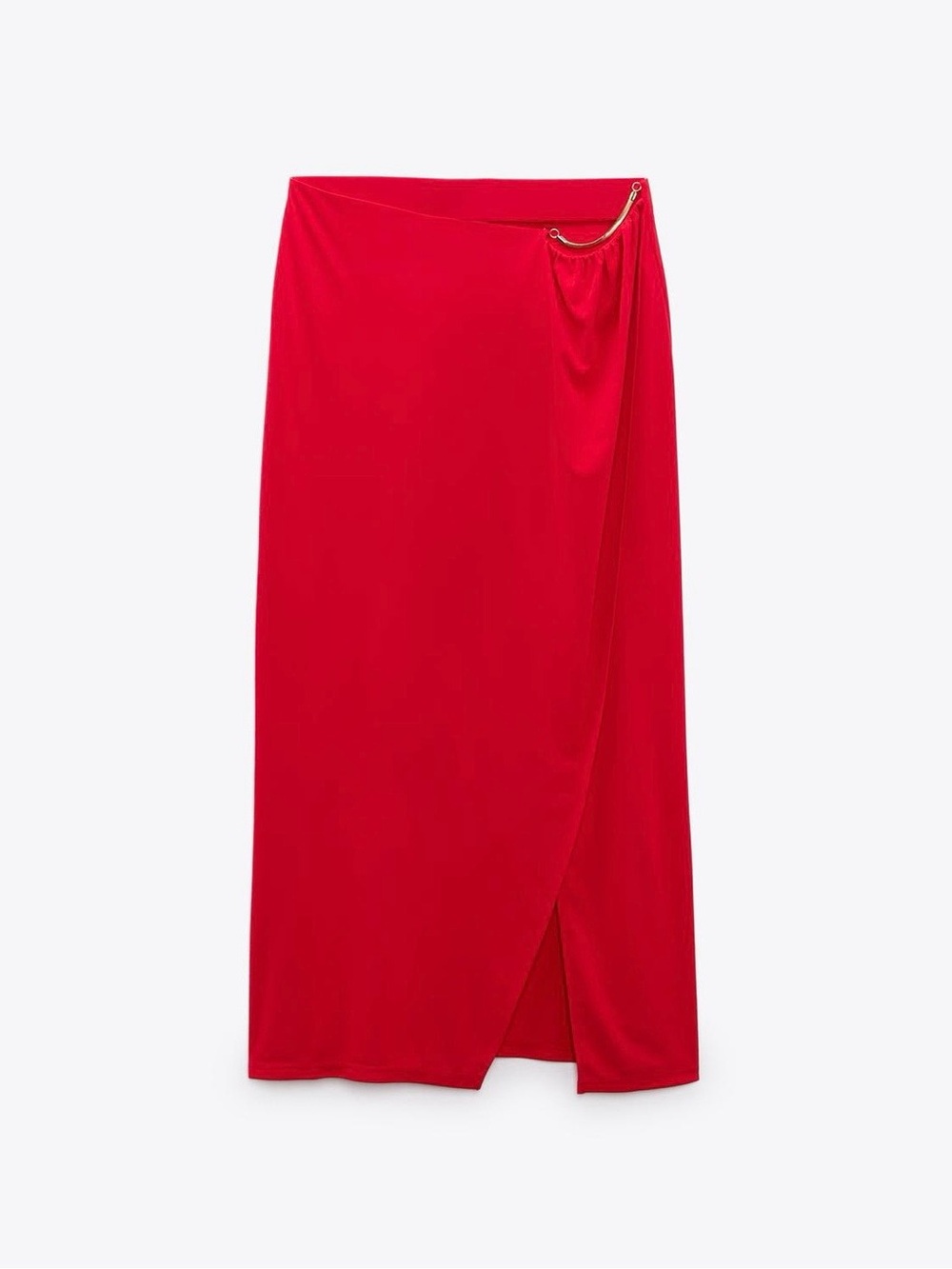 Zara Red Draped Wrap Midi Skirt